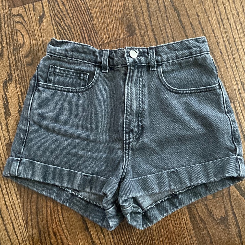 American apparel high waist jean cuff shorts in stone wash black